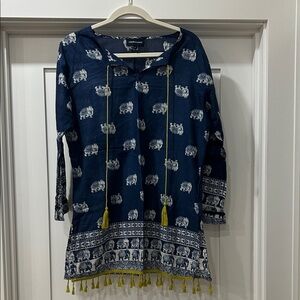 Navy Elephant Print Swim Coverup